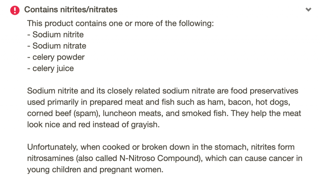 Fooducate App Nitrates
